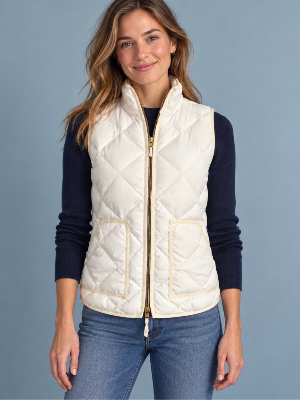 J.Crew Factory White Diamond Quilted Down Puffer Vest Women’s XS